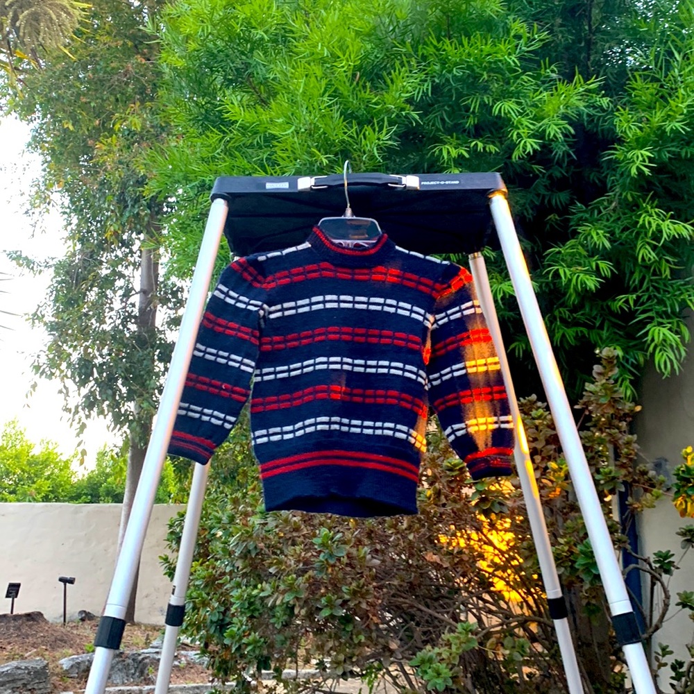 Blue, Red, and White Knitted Sweater